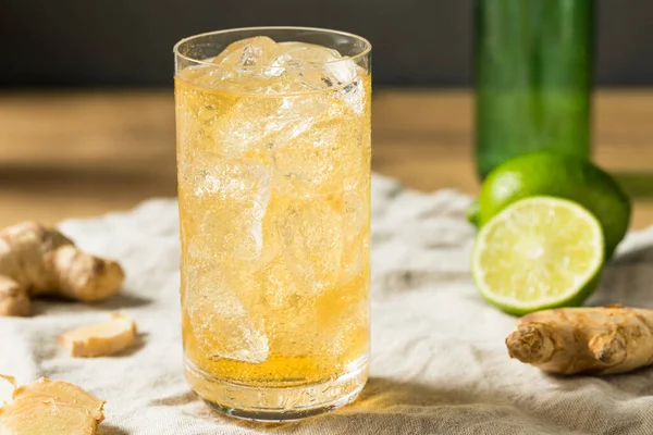 Refreshing Cold Ginger Beer Ice Lime — Stock Photo, Image