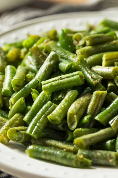 Fagioli Verdi Cotti Saltati Fatti Casa Con Aglio Limone — Foto Stock