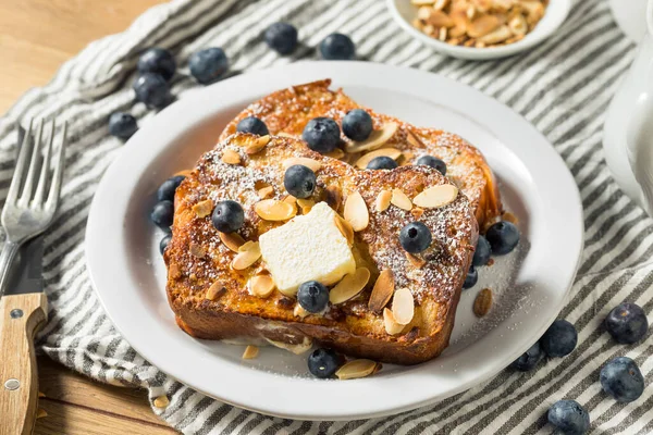Homemade Brioche French Toast Blueberries Almonds — Stock Photo, Image