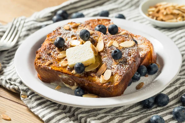 Homemade Brioche French Toast Blueberries Almonds — Stock Photo, Image