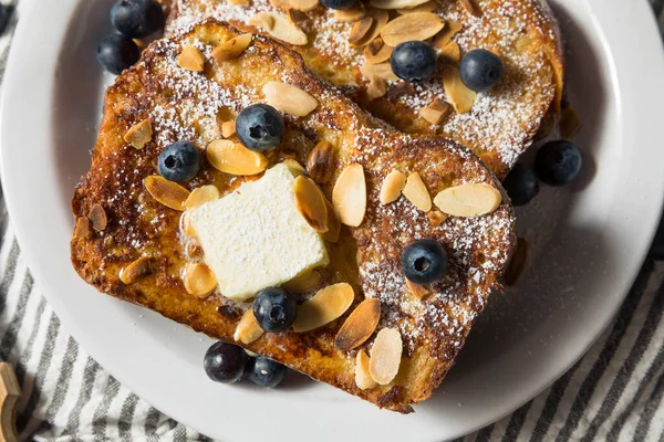 Homemade Brioche French Toast Blueberries Almonds — Stock Photo, Image