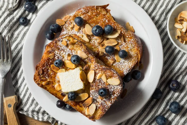 Homemade Brioche French Toast Blueberries Almonds — Stock Photo, Image