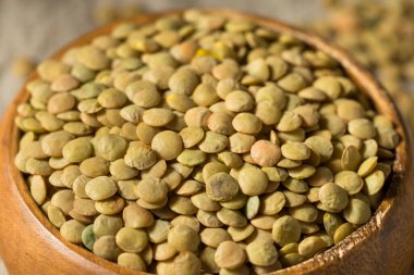Kuru yeşil organik mercimek kasede Pişirmeye hazır