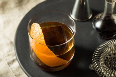 Boozy Coffee Old Fashioned Cocktail with an Espresso Ice Cube clipart