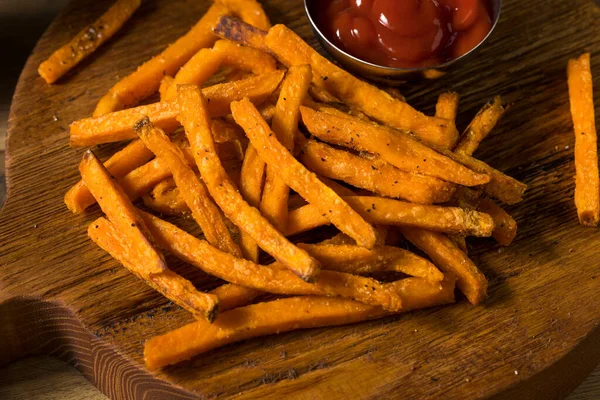 Homemade Sweet Potato French Fries Salt Pepper — Stock Photo, Image