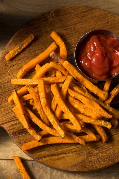 Homemade Sweet Potato French Fries Salt Pepper — Stock Photo, Image