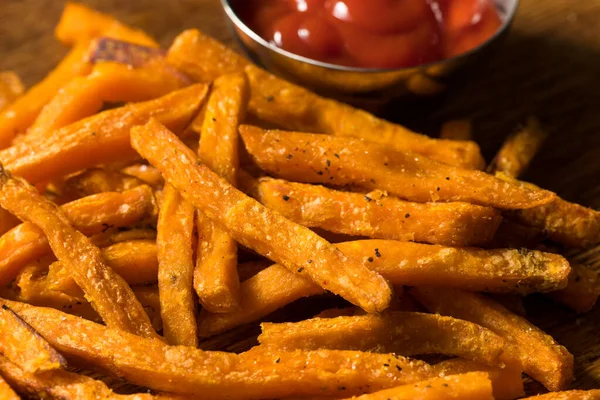 Homemade Sweet Potato French Fries Salt Pepper — Stock Photo, Image