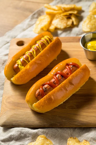 Hot Dogs Maison Sains Moutarde Ketchup Oignon — Photo