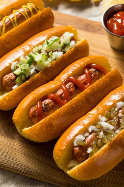 Hot Dogs Maison Sains Moutarde Ketchup Oignon — Photo