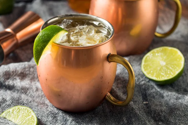 Boozy Bourbon Kentucky Mule Cocktail Ginger Beer Lime — Stock Photo, Image