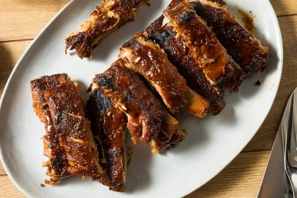 Homemade Smoked Louis Style Spare Ribs Bbq Sauce — стокове фото