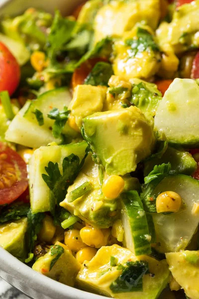 Bitki Salatalıklı Sağlıklı Organik Avokado Domates Salatası — Stok fotoğraf