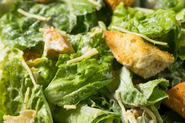 Zelfgemaakte Gezonde Romaine Caesar Salade Met Kleding Croutons — Stockfoto