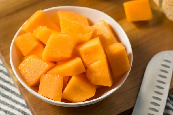 Rohe Orange Bio Cantaloupe Frucht Verzehrfertig — Stockfoto