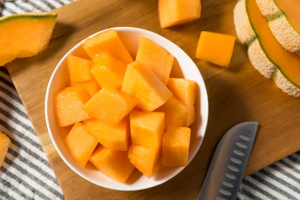 Rohe Orange Bio Cantaloupe Frucht Verzehrfertig — Stockfoto