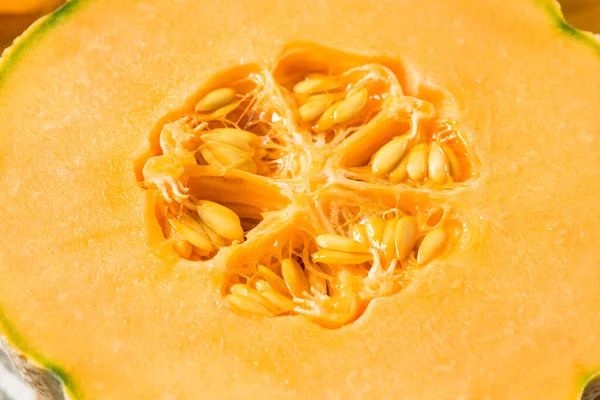Fruta Orgânica Laranja Crua Cantaloupe Pronta Para Comer — Fotografia de Stock