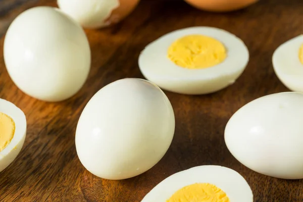 Gaiola Orgânica Livre Ovos Cozidos Duros Prontos Para Comer — Fotografia de Stock