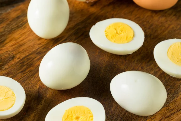 Gaiola Orgânica Livre Ovos Cozidos Duros Prontos Para Comer — Fotografia de Stock