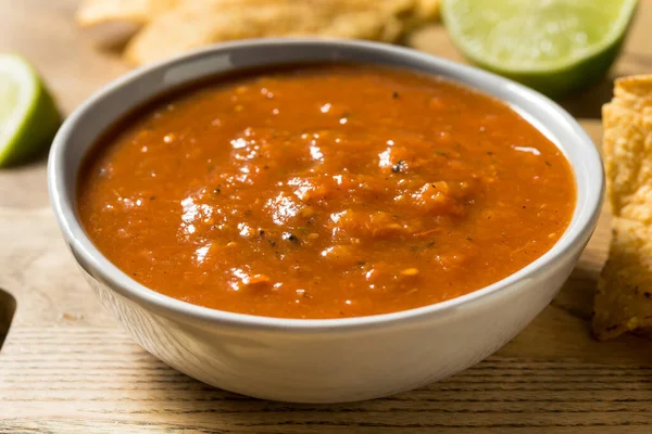 Homemade Tomato Salsa and Tortilla Chips Ready to Eat