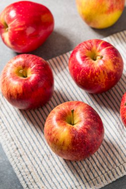 Organik Çiğ Kırmızı Kıskanç Elmalar Sonbaharda Yemeye Hazır