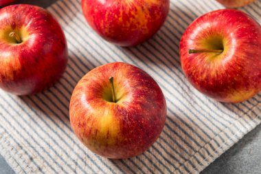 Organik Çiğ Kırmızı Kıskanç Elmalar Sonbaharda Yemeye Hazır