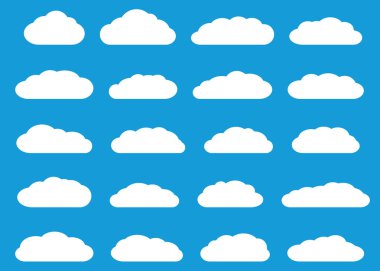 Beyaz bulutlarda Tarih açık mavi renkli düz stil kümesi.