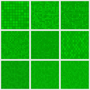Küçük öğeler soyut Dikişsiz desen veya piksel yeşil renklerde çeşitli şekiller kümesi