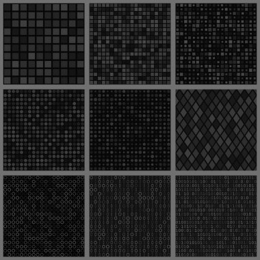 Küçük öğeler soyut Dikişsiz desen veya piksel siyah renklerde çeşitli şekiller kümesi