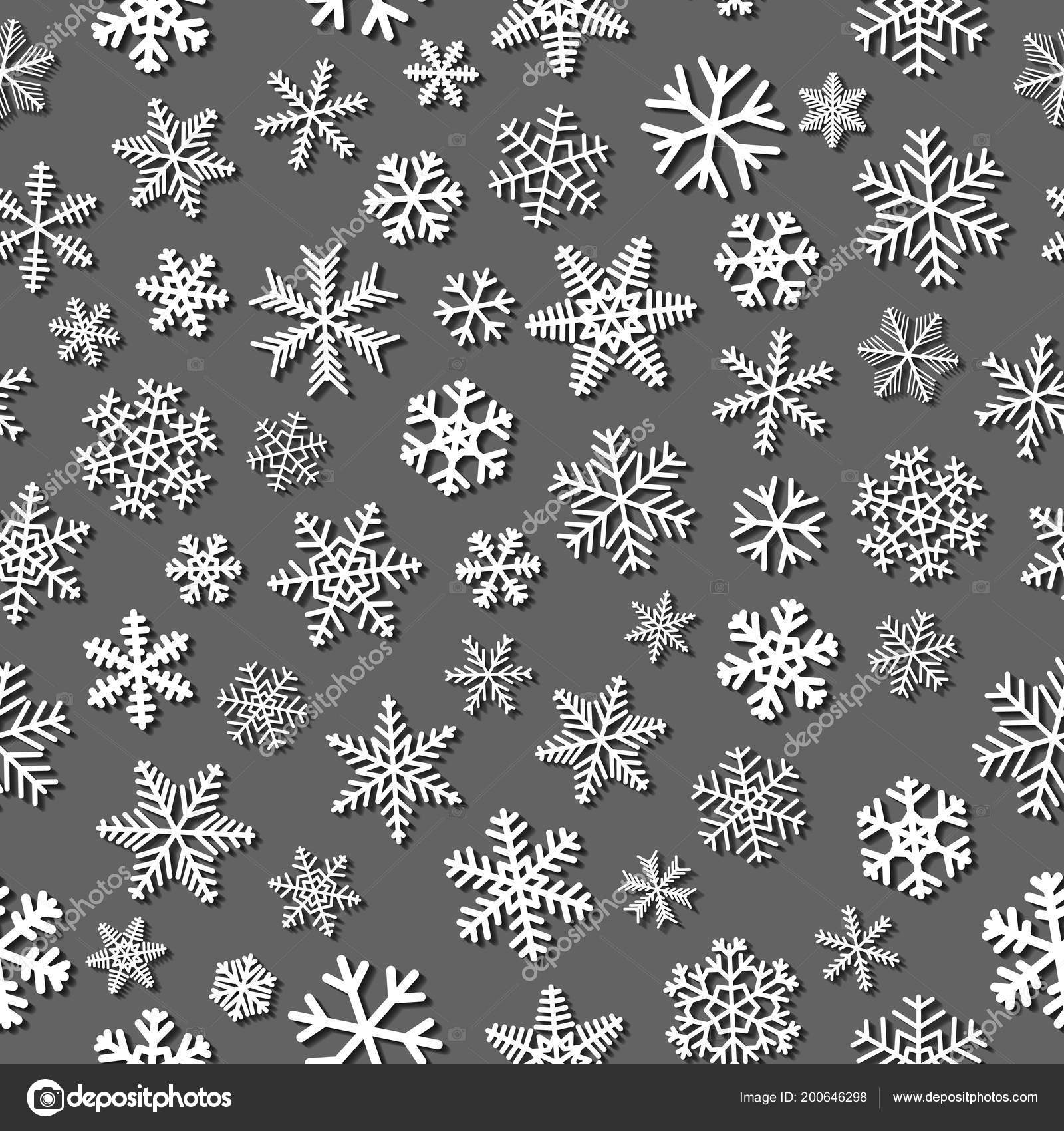 Christmas Seamless Pattern Snowflakes Shadows White Gray