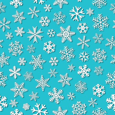 Gölgeler, ışık mavi arka plan üzerinde beyaz kar tanesi Noel seamless modeli