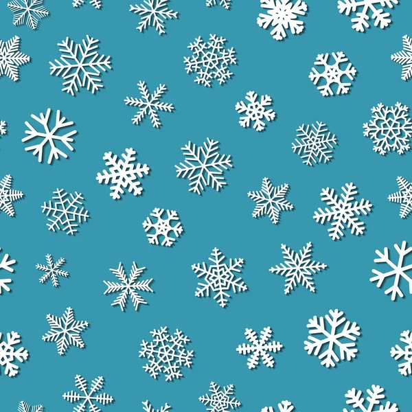 Gölgeler, ışık mavi arka plan üzerinde beyaz kar tanesi Noel seamless modeli