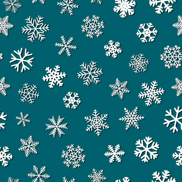 Gölgeler, mavi zemin üzerine beyaz kar tanesi Noel seamless modeli