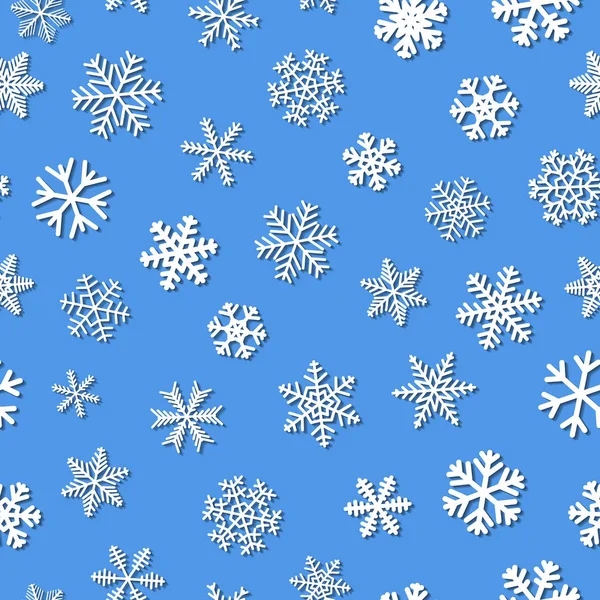 Gölgeler, ışık mavi arka plan üzerinde beyaz kar tanesi Noel seamless modeli
