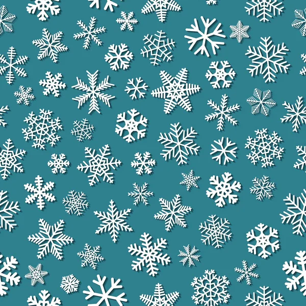 Gölgeler, ışık mavi arka plan üzerinde beyaz kar tanesi Noel seamless modeli