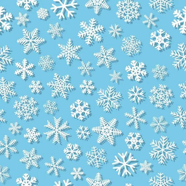 Gölgeler, ışık mavi arka plan üzerinde beyaz kar tanesi Noel seamless modeli