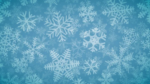 Fondo Navideño Muchas Capas Copos Nieve Diferentes Formas Tamaños Transparencia — Archivo Imágenes Vectoriales
