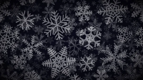 Weihnachten Hintergrund Aus Vielen Schichten Von Schneeflocken Verschiedenen Formen Größen — Stockvektor