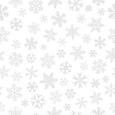 Kar taneleri, beyaz arka plan üzerinde gri Noel seamless modeli