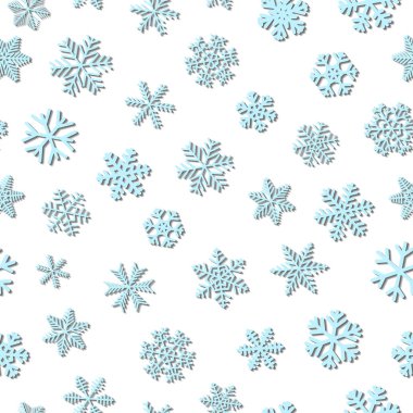 Noel Dikişsiz desen kar taneleri, beyaz arka plan üzerine açık mavi