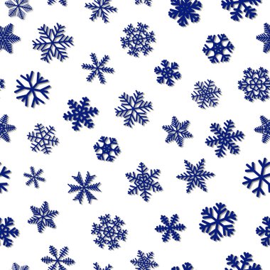 Kar taneleri, beyaz zemin üzerine mavi Noel seamless modeli