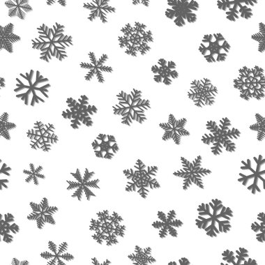 Kar taneleri, beyaz arka plan üzerinde gri Noel seamless modeli