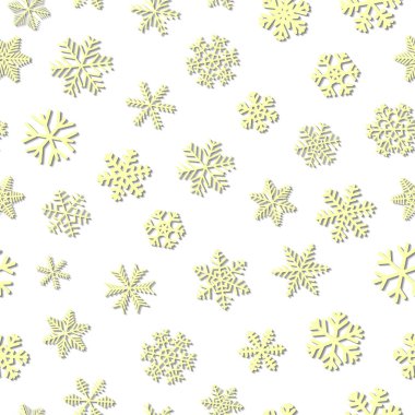 Kar taneleri, beyaz zemin üzerine sarı Noel seamless modeli