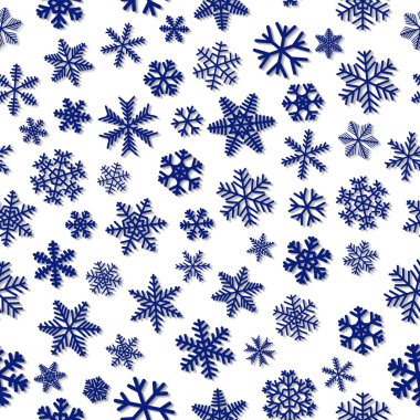 Kar taneleri, beyaz zemin üzerine mavi Noel seamless modeli