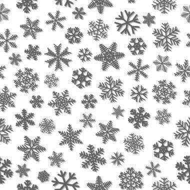 Kar taneleri, beyaz arka plan üzerinde gri Noel seamless modeli
