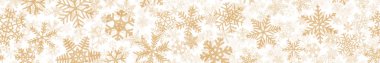 Noel birçok farklı şekillerde, boyutlarda ve şeffaflık kar taneleri katmanların yatay sorunsuz afiş. Bej beyaz