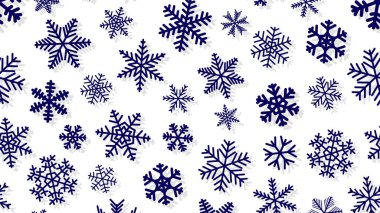 Noel kar taneleri farklı şekil ve büyüklükte gölgeli arka plan. Beyaz mavi