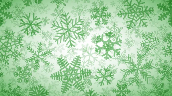 Різдвяний Фон Багатьох Шарів Сніжинок Різних Форм Розмірів Прозорості Зелений — стоковий вектор