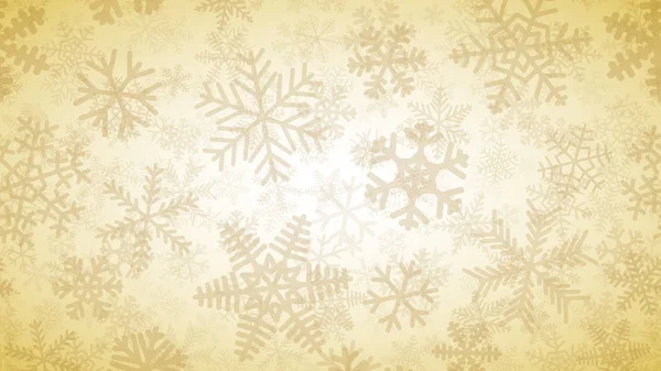 Різдвяний Фон Багатьох Шарів Сніжинок Різних Форм Розмірів Прозорості Жовтий — стоковий вектор