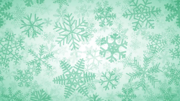 Різдвяний Фон Багатьох Шарів Сніжинок Різних Форм Розмірів Прозорості Бірюзовий — стоковий вектор