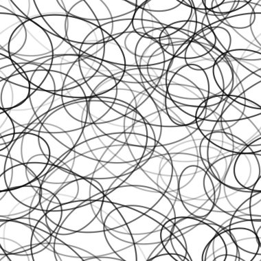 Siyah ve beyaz renklerde elips rasgele düzenlenmiş kontür soyut seamless modeli
